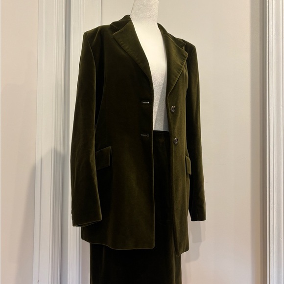 Burberry 1990’s RARE Green/Brown Velvet Blazer Classic Suit Jacket Set - Picture 2 of 12